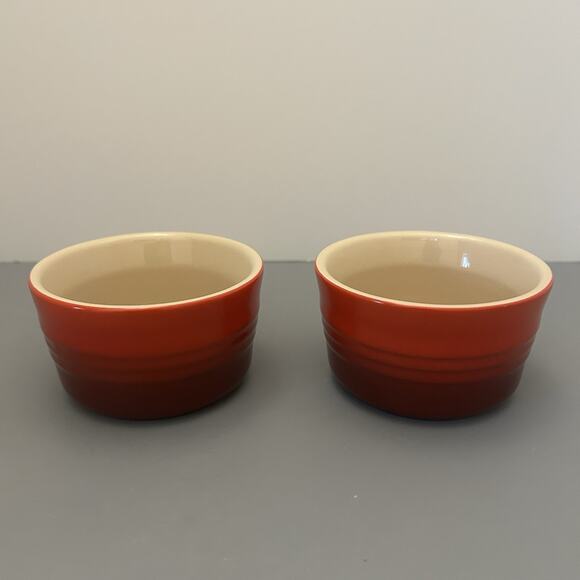 Le Creuset Other - 2 LE CREUSET Stoneware Ramekin Custard Condiment Cups Red Ombré Ribbed